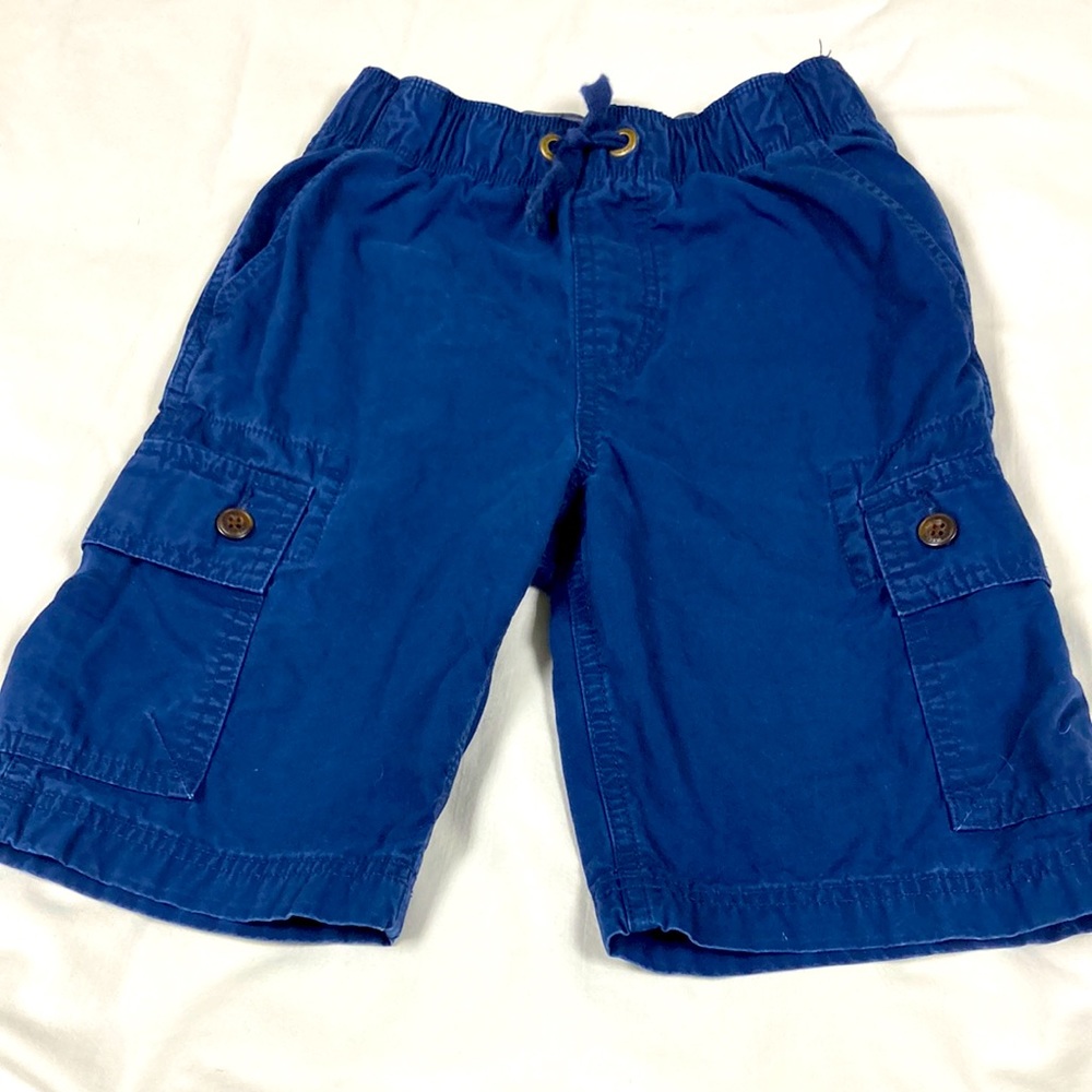 Lands’ End boys navy blue cargo shorts with elastic waist & workable drawstring
